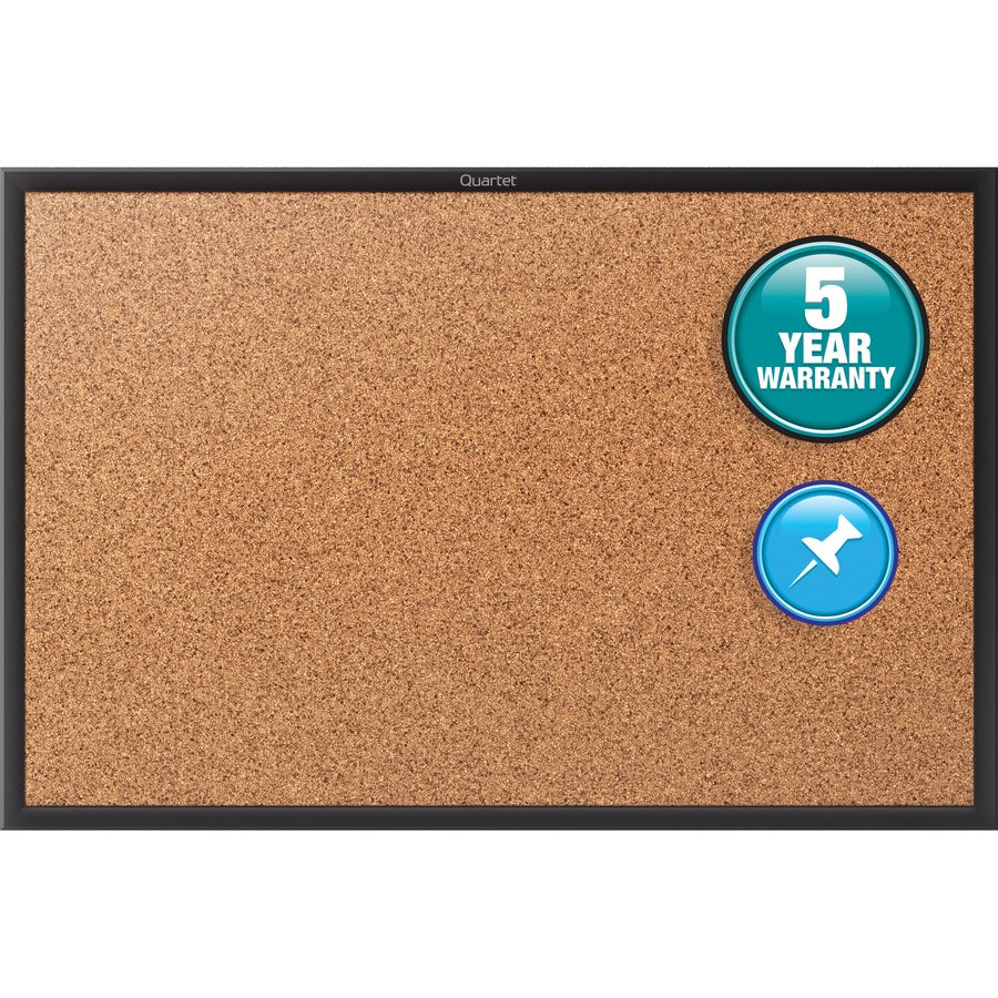 Quartet Classic Series Bulletin Board - 36" Board Height x 48" Board Width - Brown Natural Cork Surface - Self-healing, Durable, Sturdy - Black Aluminum Frame - 1 Each