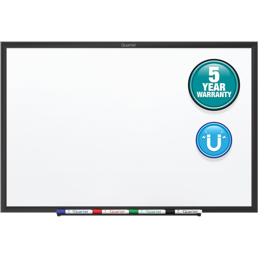 Quartet Classic Magnetic Whiteboard - 96" (8 ft) Width x 48" (4 ft) Height - White Painted Steel Surface - Black Aluminum Frame - Horizontal/Vertical - Magnetic - Durable, Smooth Surface, Sturdy - 1 Each - TAA Compliant