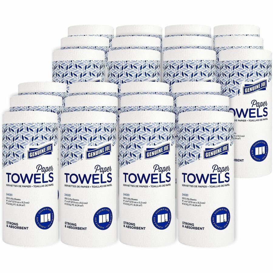 Genuine Joe Kitchen Roll Flexible Size Towels - 2 Ply - 1 5/8" Core - White - 24 / Carton