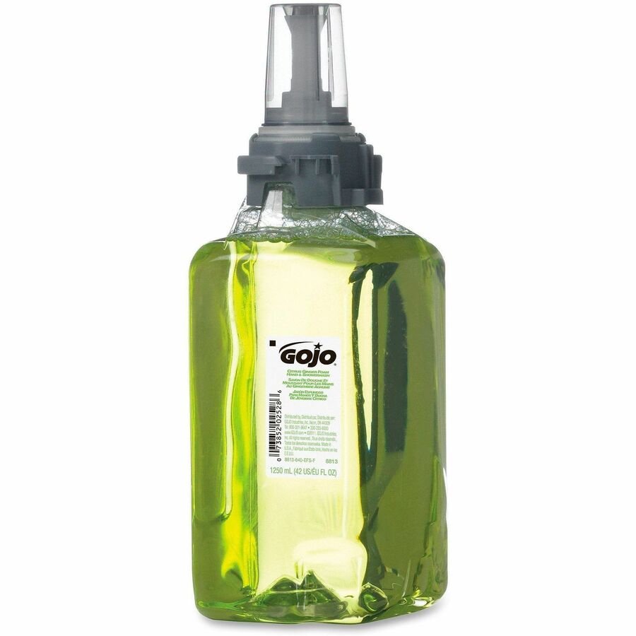 Gojo®, ADX-12 GingerCitrus Handwash Refill - Ginger Citrus Scent - 1.32 quart - Pump Bottle Dispenser - Kill Germs - Hand, Skin, Hair, Body - Moisturizing - Green - Bio-based - 1 Each