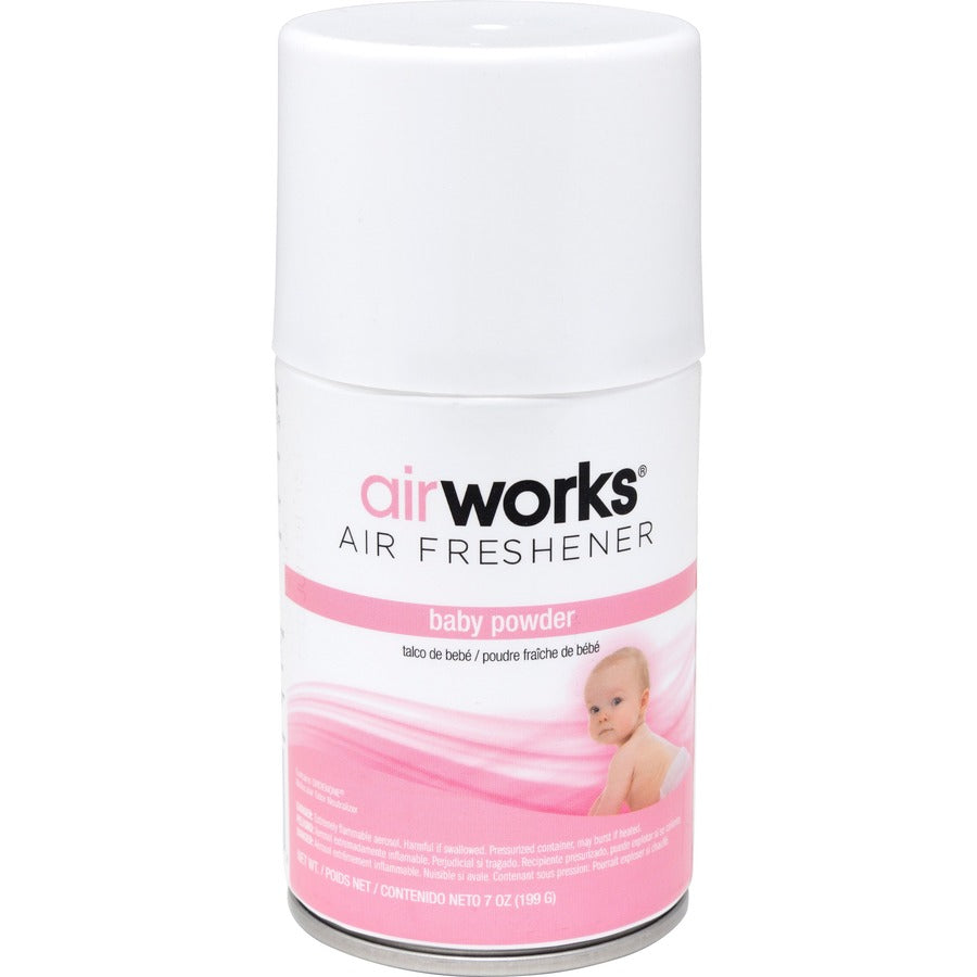 AirWorks Metered Aerosol Air Fresheners - Aerosol - 6000 ft� - 7 oz - Baby Powder - 12 / Carton