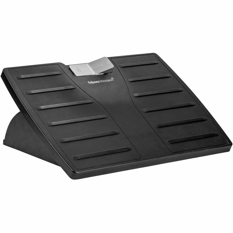 Fellowes Office Suites Adjustable Footrest - 30°, Tilt - Black, Silver - 1 Each