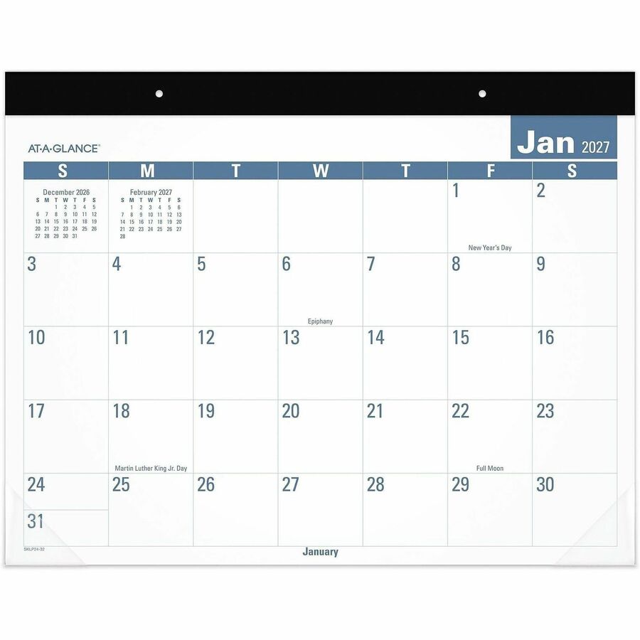 At-A-Glance Easy to Read Desk Pad - Julian Dates - Monthly - 12 Month - January 2027 to December 2027 - 1 Month Single Page Layout - 22" x 17" Sheet Size - 2.50" x 2.93" Block - Headband - Desk Pad - Multi - Poly - 1 Each