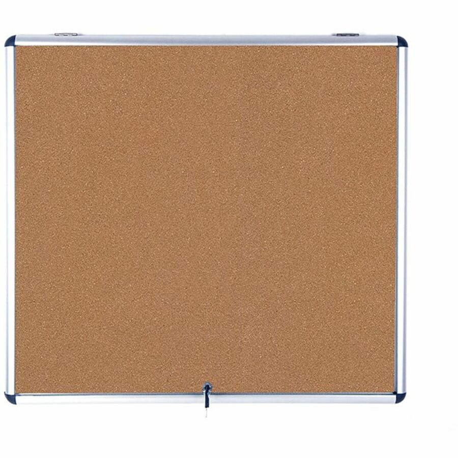 MasterVision SlimLine Enclore Top Hinged Cork Indoor Glaze Case - 35.55" Board Height x 42.99" Board Width - Light Brown Cork Surface - Lock, Self-healing, Lightweight - Aluminum Frame - 37.5" Height x 45" Width x 1.4" Depth - 1 Each