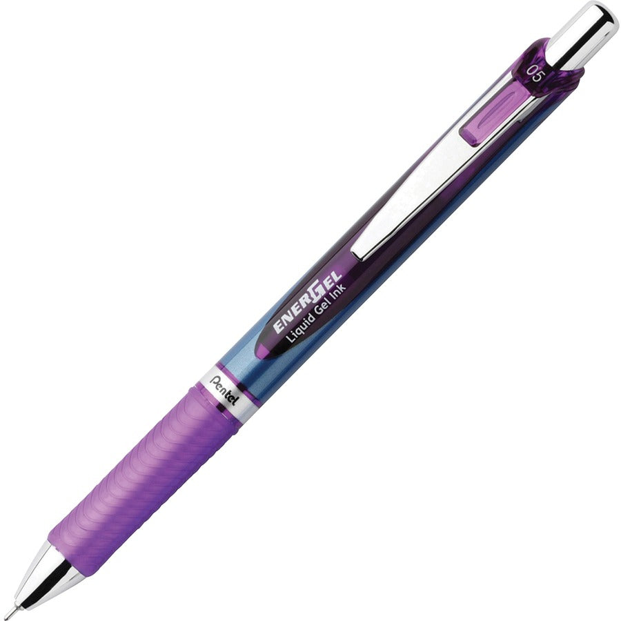 EnerGel Gel Pen - Refillable - Retractable - Violet Ink - Gel-based, Liquid Gel Ink - Violet Stainless Steel Barrel - Metal Tip - Writing - 1 Each