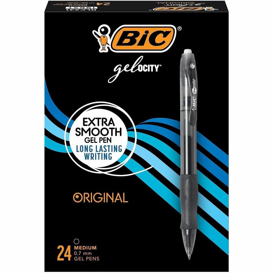 BIC Gel Retractable Pens - Retractable - Black Ink - Gel-based - Tinted, Clear Barrel - 24 / Box