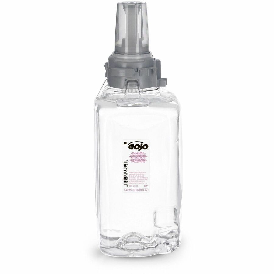 Gojo®, ADX-12 Clear/Mild Handwash Refill - 1.32 quart - Push Pump Dispenser - Hand, Skin - Moisturizing - Clear - Dye-free, Fragrance-free, Rich Lather, Bio-based - 3 / Carton