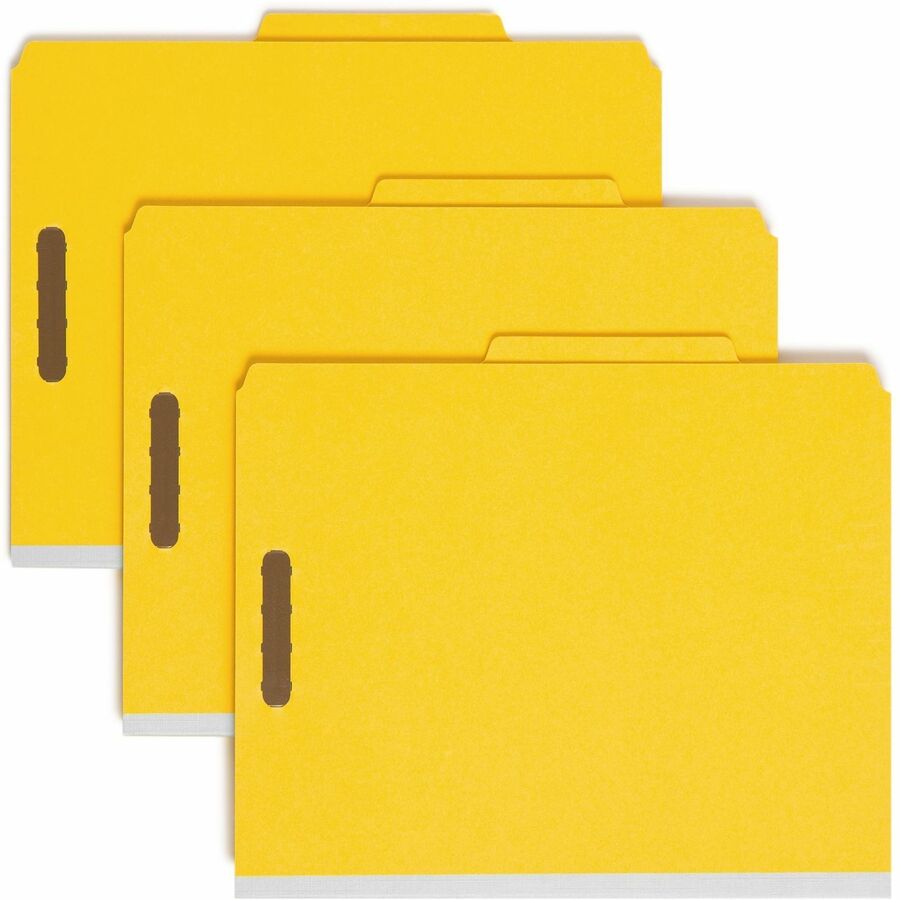 Smead 2/5 Tab Cut Letter Classification Folder - 8 1/2" x 11" - 2" Expansion - 2 x 2K Fastener - 2" Fastener Capacity - Top Tab Location - Right of Center Tab Position - 2 Divider - 25 pt. - Yellow - Heavyweight, Sturdy, Eco-friendly, Tear Resistant Gu...