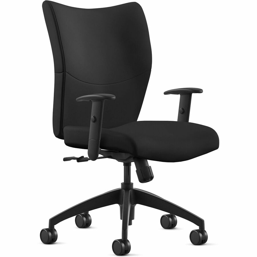 9 to 5 Seating Fabric Mid-Back Management & Task Seating - Black Seat Color - Leather Seat Material - Black Back Color - Leather Back Material - 5-star Base - 1 Each