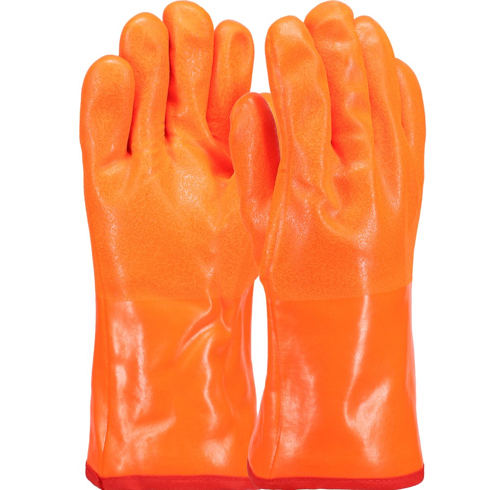 PIP 12" Orange Foam Lined Rough Finish PVC GL, 12 Pairs/Dozen