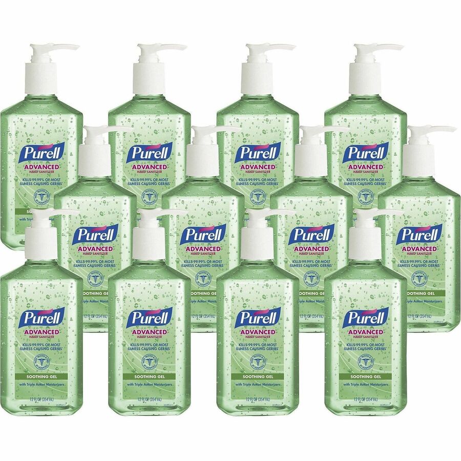 PURELL®, Hand Sanitizer Gel - 12 fl oz - Pump Bottle Dispenser - Kill Germs - Hand, Skin - Clear - Non-sticky, Residue-free - 12 / Carton