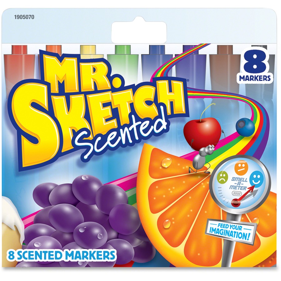 Mr. Sketch Scented Watercolor Markers - Black, Blue, Green, Orange, Brown, Purple, Red, Yellow Ink - 8 / Set