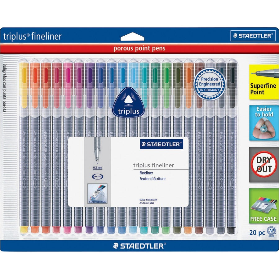 Staedtler Triplus Fineliner Pens - Washable - Assorted Ink - Water Based - Polypropylene Barrel - Metal Tip - 20 / Set