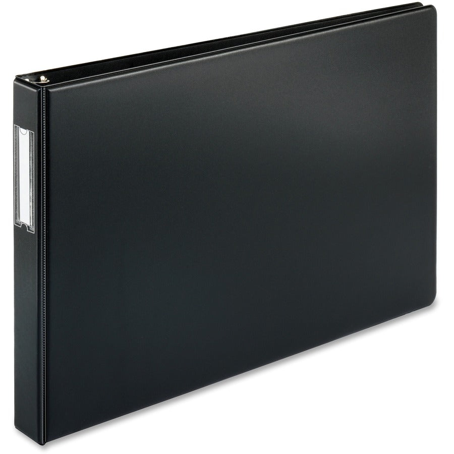 Business Source Tabloid-size Round Ring Reference Binder - 1" Binder Capacity - Tabloid - 11" x 17" Sheet Size - Fastener: Round Ring - Black - Durable, Label Holder - 1 Each