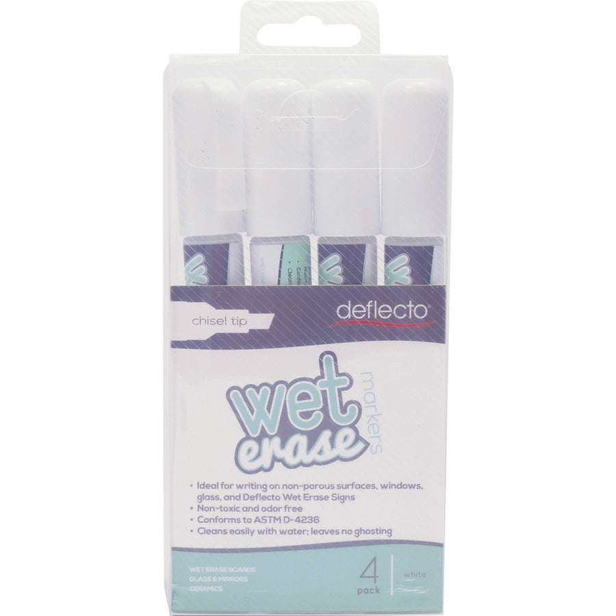 Deflecto Wet Erase Markers - White Ink - 4 / Pack