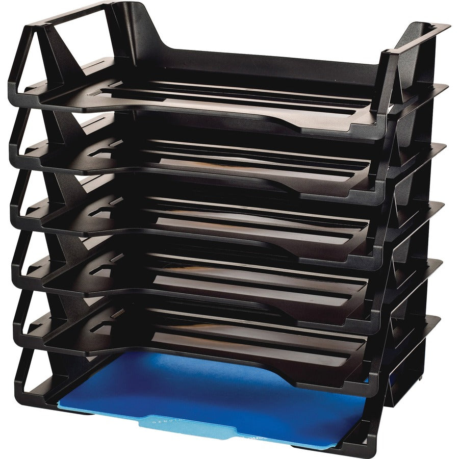 Officemate Achieva Side Loading Letter Trays - 6 Tier(s) - 15" Height x 15.12" Width x 8.88" Depth - Compact, Stackable, Handle, Portable - 30% Recycled - Black - Plastic - 6 / Pack