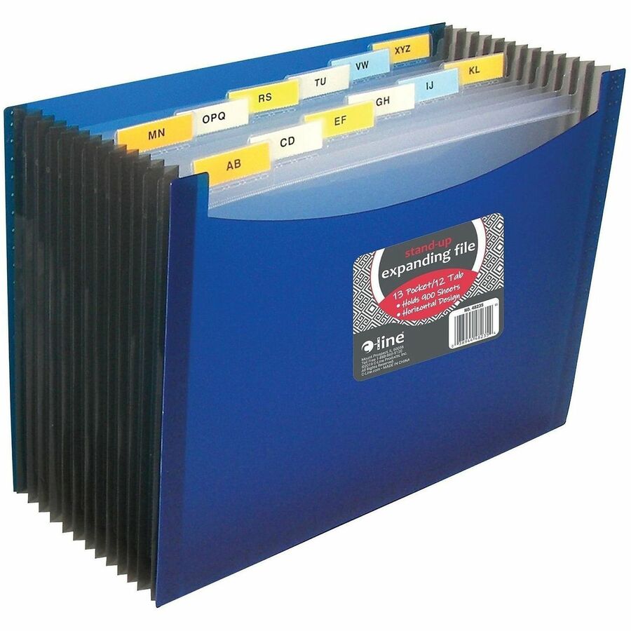C-Line Letter Expanding File - 8 1/2" x 11" - 900 Sheets Capacity - 9" Expansion - 13 Pocket - 12 Divider - Blue - Expandable Gusset, Adhesive Label - 1 Each