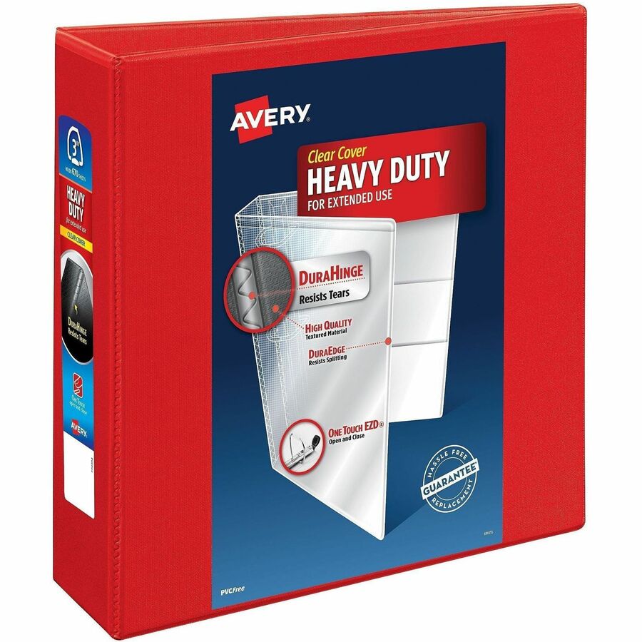 Avery®, Heavy-Duty View Binders with One Touch EZD Rings - 3" Binder Capacity - Letter - 8 1/2" x 11" Sheet Size - 670 Sheet Capacity - 670 x 3" Ring - Fastener: Ring - Pocket: 4, Internal - Polypropylene - Red - Adhesive, Durable, Heavy Duty, Long...