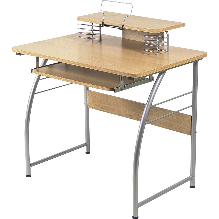 Lorell Computer Desk with Upper Shelf - Laminated Rectangle Top - 23.60" Table Top Width x 35.40" Table Top Depth - 35.20" Height - Computer, Tablet, Laptop, Document, File, CD/DVD, Accessories - Assembly Required - Maple - Metal - Steel Frame Material...