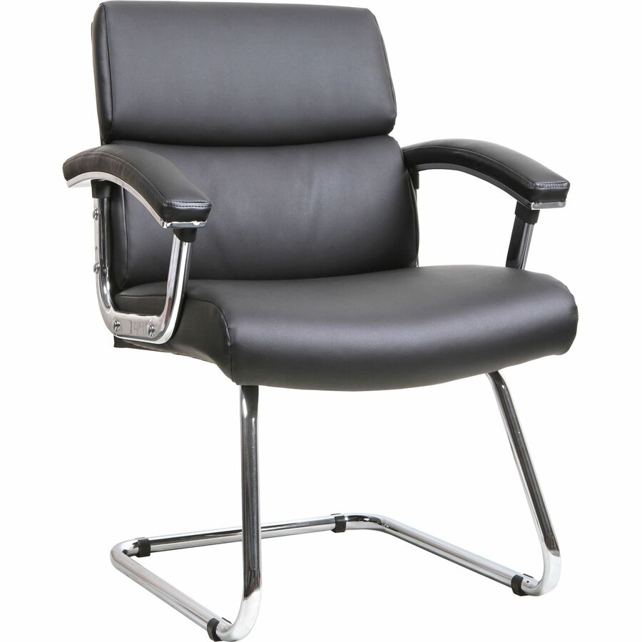 Lorell Vuelo Modern Bonded-Leather Office Chairs - Black Seat Color - Bonded Leather Seat Material - Black Back Color - Sled Base - Black - Leather - 1 Each