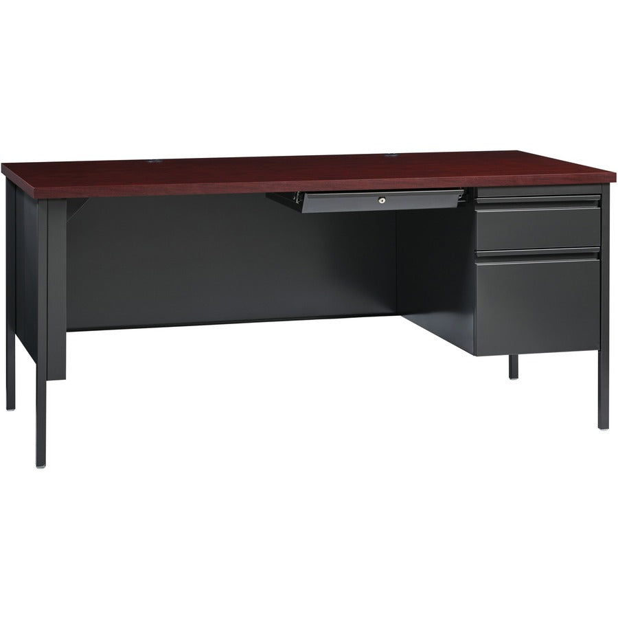 Lorell Fortress Series 66" Right-Pedestal Desk - Rectangle Top - 66" Table Top Width x 30" Table Top Depth x 1.12" Table Top Thickness - 29.50" Height x 66" Width x 30" Depth - Office, File - Assembly Required - Laminated, Mahogany - Steel - 1 Each