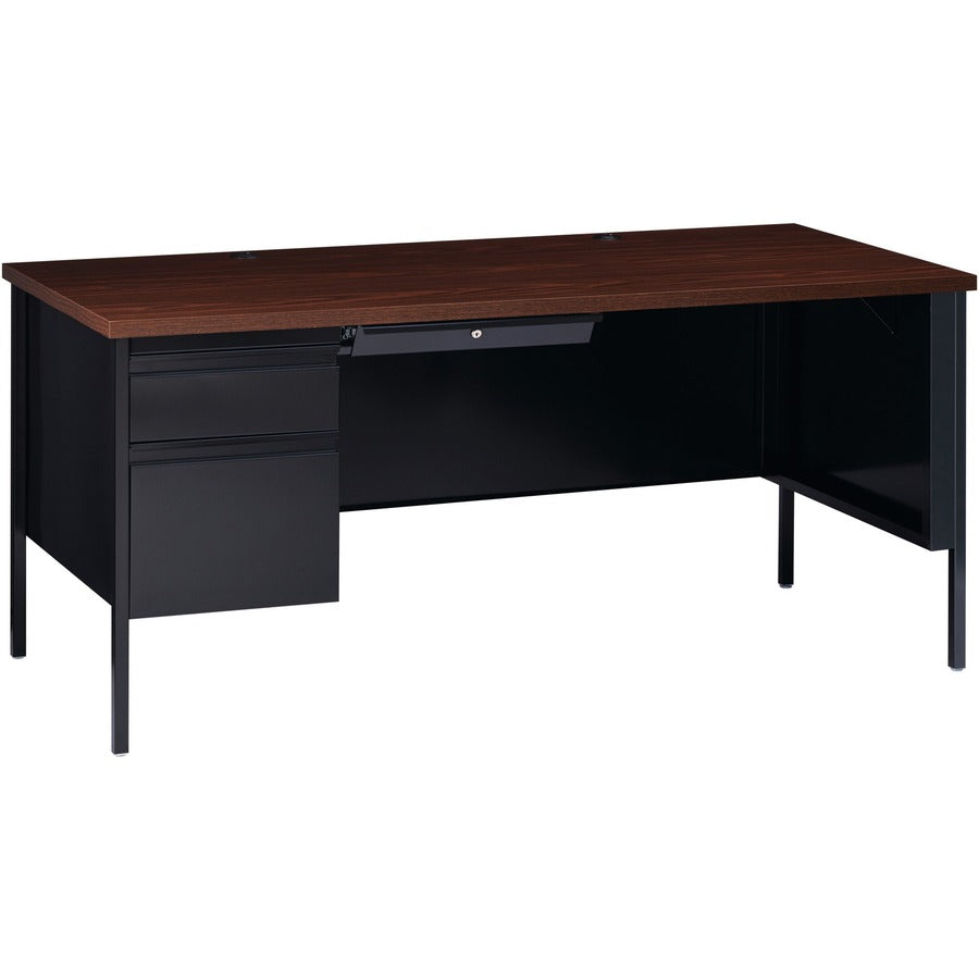 Lorell Fortress Series Left-Pedestal Desk - Rectangle Top - 66" Table Top Width x 30" Table Top Depth x 1.12" Table Top Thickness - 29.50" Height x 66" Width x 30" Depth - Office, File - Assembly Required - Black Walnut, Laminated, Walnut - Steel - 1 Each
