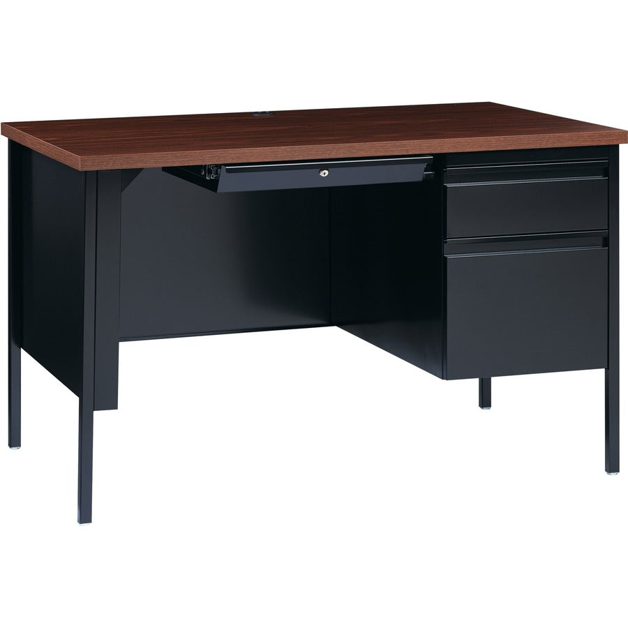 Lorell Fortress Series 48" Right Single-Pedestal Desk - Laminated Rectangle, Walnut Top - 30" Table Top Length x 48" Table Top Width x 1.13" Table Top Thickness - 29.50" Height - Business Environment, Educational Environment, Office - Assembly Required...