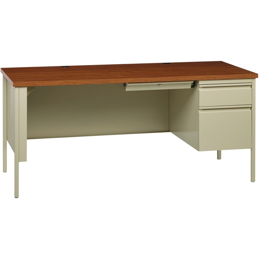 Lorell Fortress Series 66" Right-Pedestal Desk - Oak Laminate Rectangle Top - 30" Table Top Length x 66" Table Top Width x 1.13" Table Top Thickness - 29.50" Height x 66" Width x 30" Depth - Business Environment, Educational Environment, Office - Assem...