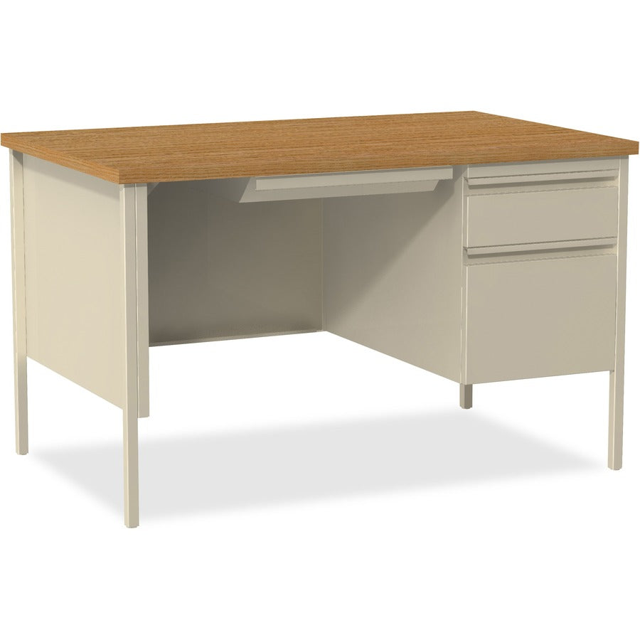 Lorell Fortress Series 48" Right Single-Pedestal Desk - Oak Laminate Rectangle Top - 30" Table Top Length x 48" Table Top Width x 1.13" Table Top Thickness - 29.50" Height - Business Environment, Educational Environment, Office - Assembly Required - Oa...