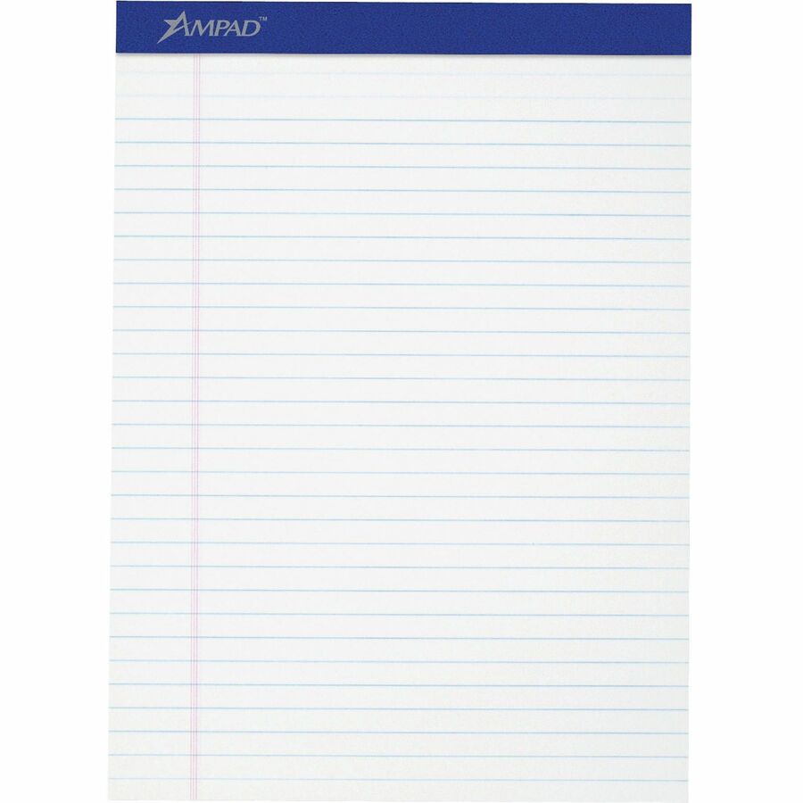 Ampad Perforated Ruled Pads - Letter - 50 Sheets - Stapled - 0.34" Ruled - 20 lb Basis Weight - Letter - 8 1/2" x 11" Sheet Size x 8.5" Width x 11.8" Length - White Paper - White Cover - Sturdy Back, Header Strip, Micro Perforated, Chipboard Backing...