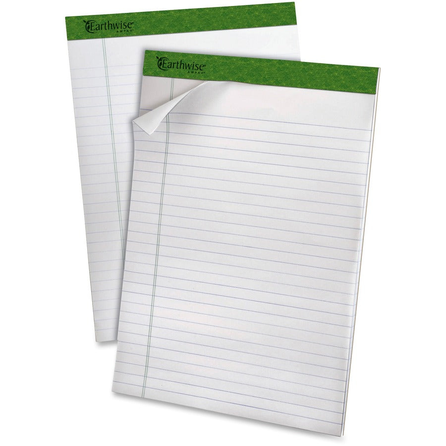 Ampad Earthwise Recycled Writing Pads - 40 Sheets - Both Side Ruling Surface - 0.34" Ruled - Ruled Margin - 20 lb Basis Weight - 8 1/2" x 11 3/4" Sheet Size - White Paper - Environmentally Friendly, Micro Perforated - 4 / Pack