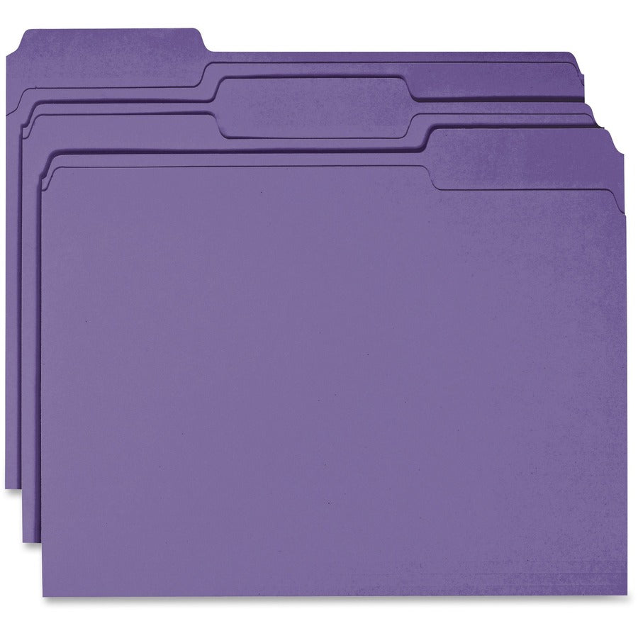 Business Source 1/3 Tab Cut Top Tab File Folder - 11 pt. - Purple - 10% Recycled - 100 / Box