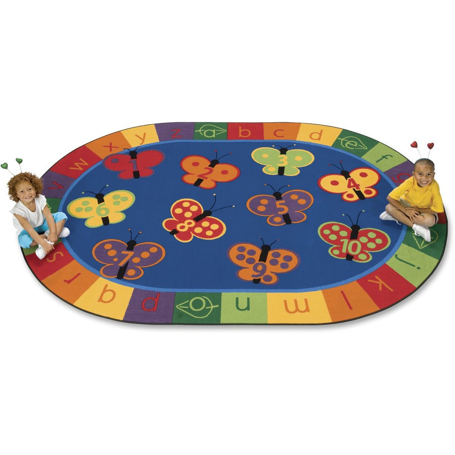 Carpets for Kids®, KIDSoft™, 123 ABC Butterfly Fun Oval Rug - 65" Length x 46" Width - Oval - Alphabet, Butterfly, Number - Multi