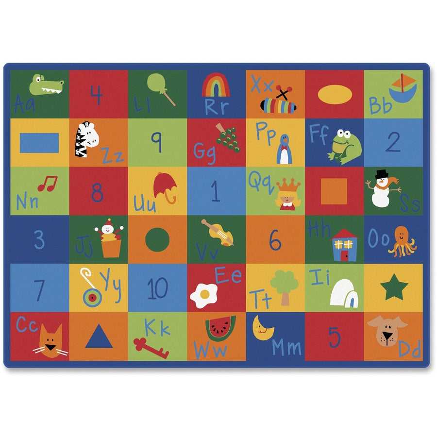 Carpets for Kids®, Premium Learning Blocks Rectangle Rug - 100" Length x 70" Width - Rectangle - Learning Blocks, Shapes, Numbers - Multi