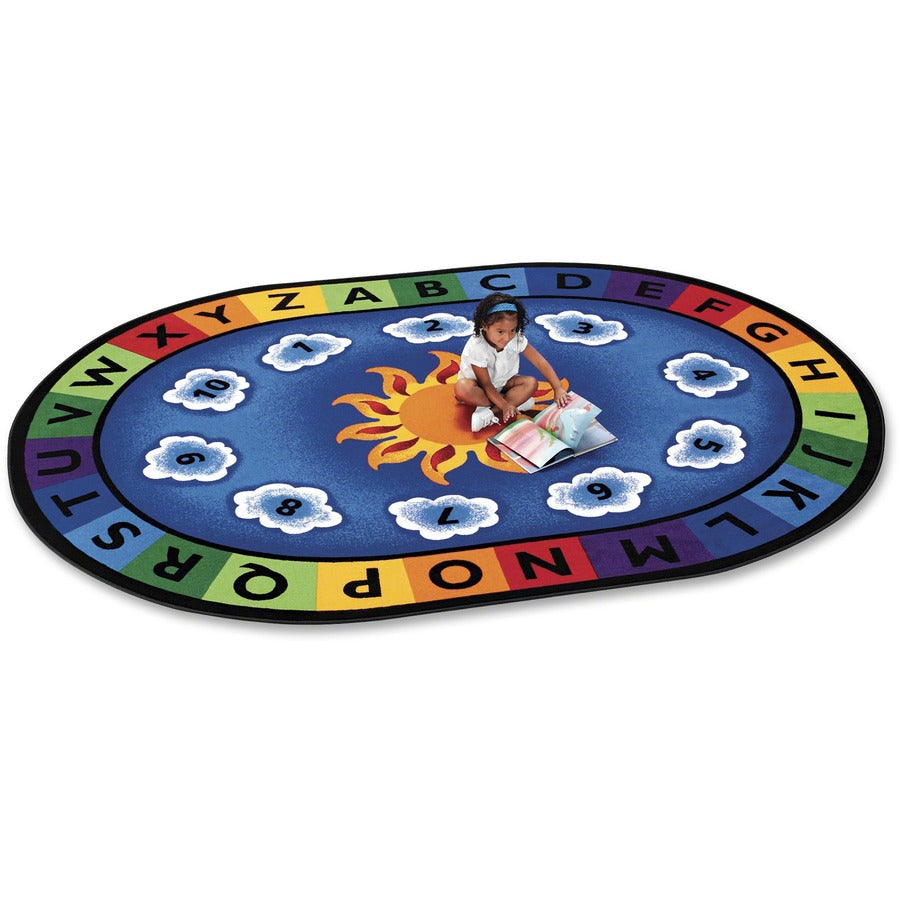 Carpets for Kids®, Premium Sunny Day Learn/Play Oval Rug - 70" Length x 53" Width - Oval - Sunny Day Learn & Play, Numbers, Letter - Multi