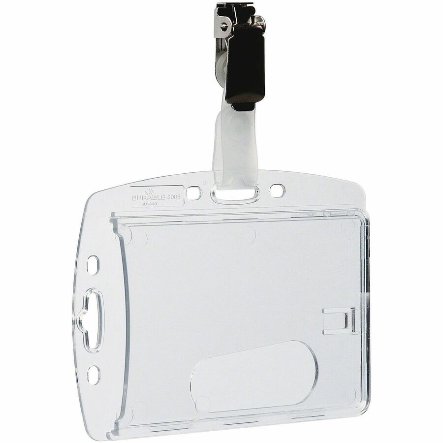 DURABLE Rotating Strap Clip ID Card Holder - Support 2.13" x 3.35" Media - 2.1" Height x 3.3" Width - Acrylic - Transparent - 25 / Box
