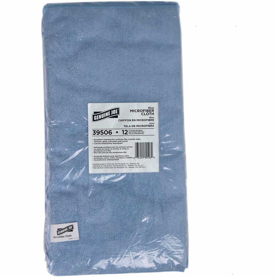 Genuine Joe General Purpose Microfiber Cloth - For Multipurpose - Cloth - 16" Length x 16" Width - Chemical Resistant, Oil-free, Lint-free, Non-scratching - Blue - 12 / Bag