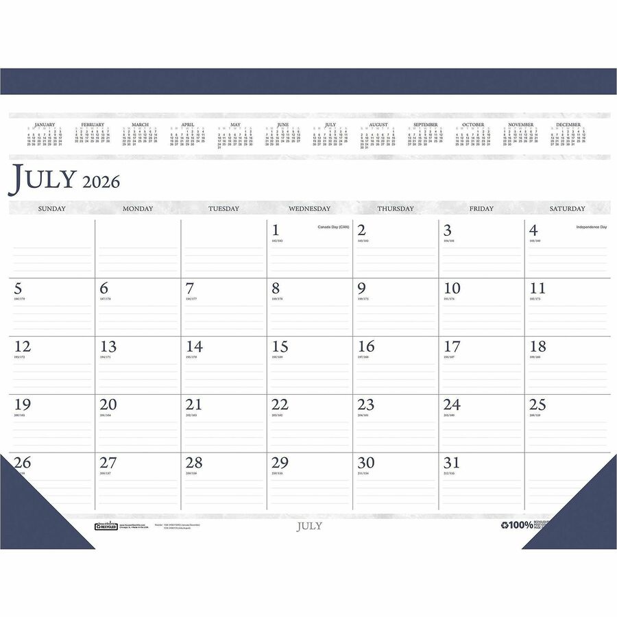 House of Doolittle 18x13 Academic Desk Pad Calendar - Academic - Julian Dates - Monthly - 14 Month - July 2026 to August 2027 - 1 Month Double Page Layout - 18 1/2" x 13" Sheet Size - 2.12" x 3" Block - Desk Pad - Vinyl - 1 Each
