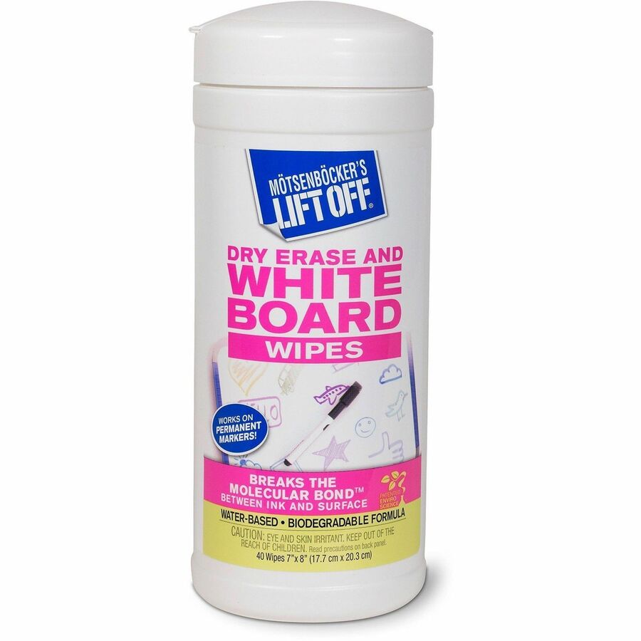 M�tsenb�cker's Lift Off Dry-Erase Board Wipes - 7" Width x 12" Length - Used as Ink Remover, Mark Remover, Ghost Remover, Shadow Remover, Stain Remover - Streak-free, Water Based - White - Plastic - 1 Each