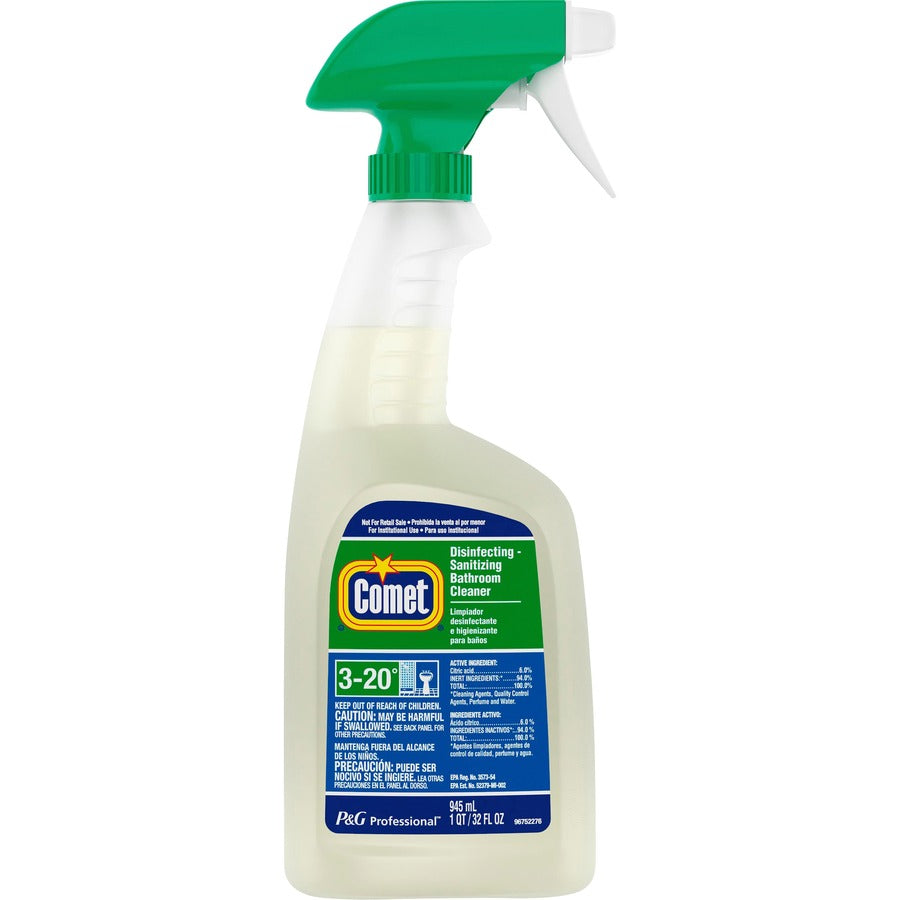 Comet Disinfecting Bathroom Cleaner - For Bathroom, Multipurpose - 32 fl oz (1 quart) - Citrus Scent - Recommended For: Soap Scum Remover, Stain Remover, Bacteria Remover - Disinfectant, Non-abrasive, Scrub-free, Anti-bacterial - White - 8/Bottle - 8 /...