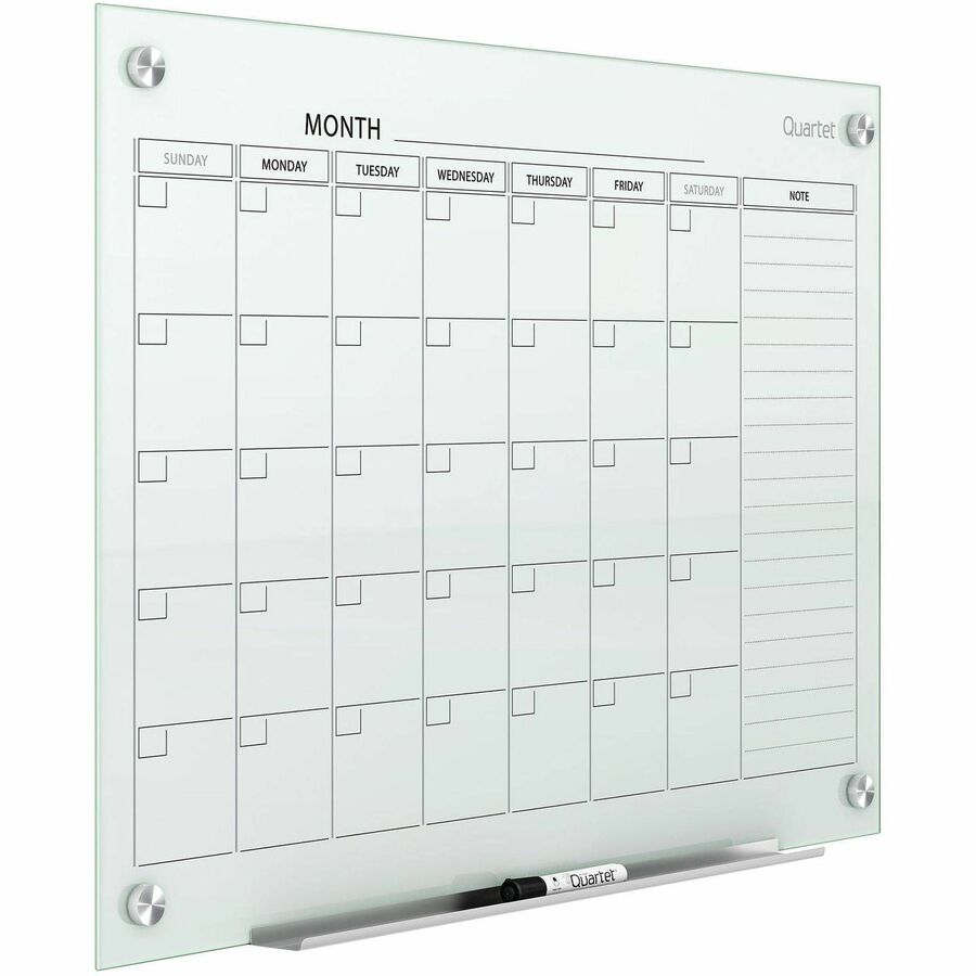 Quartet Infinity Magnetic Glass Dry-Erase Calendar Board - Monthly - 1 Month - White - Tempered Glass - 36" Height x 48" Width - 1 Each