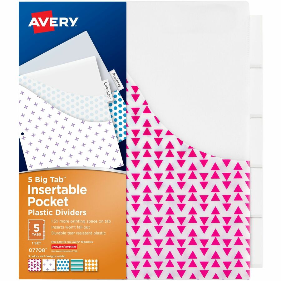 Avery®, Big Tab Insertable Plastic Pocket Dividers - 1 x Divider(s) - 5 Tab(s) - 5 Tab(s)/Set - 9.3" Divider Width x 11.25" Divider Length - 3 Hole Punched - Multicolor Plastic Divider - Clear Plastic Tab(s) - Hole-punched, Customizable, Sturdy, Dur...