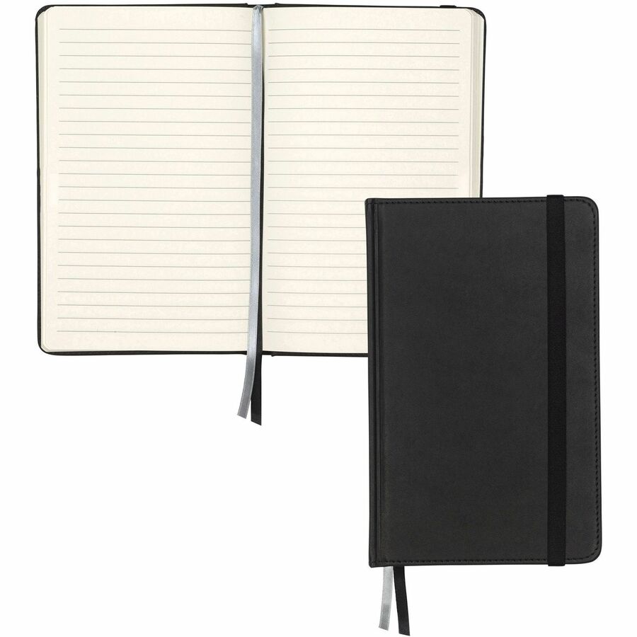 Samsill Classic Hardbound Journal - 120 Sheets - 240 Pages - Front Ruling Surface - Ruled Front Ruling - 90 g/m², Grammage - 8.25" Height x 5.3" Width - Off White Paper - Black PU Leather Cover - Hard Cover, Bookmark, Acid-free, Elastic Band Closur...