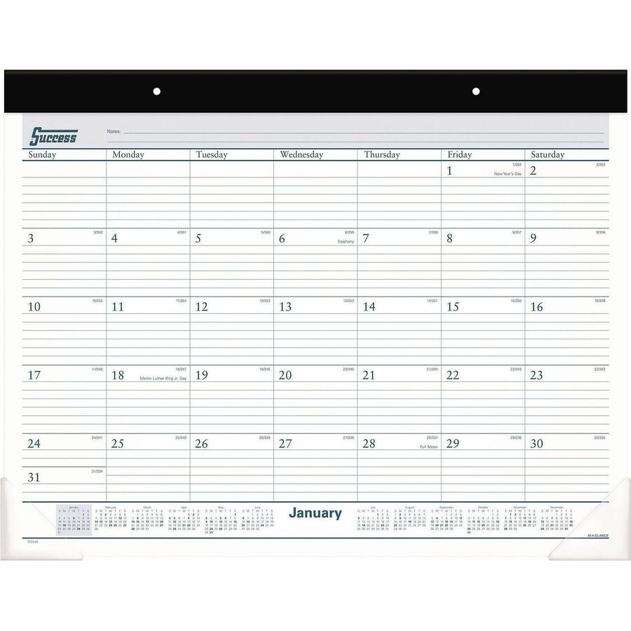At-A-Glance Classic Monthly Desk Pad - Standard - Julian Dates - Daily, Monthly - 12 Month - January 2027 to December 2027 - 1 Day Single Page Layout - 21 3/4" x 17" Sheet Size - White Sheet - 2.37" x 2.87" Block - Headband - Desk Pad - Black, White...
