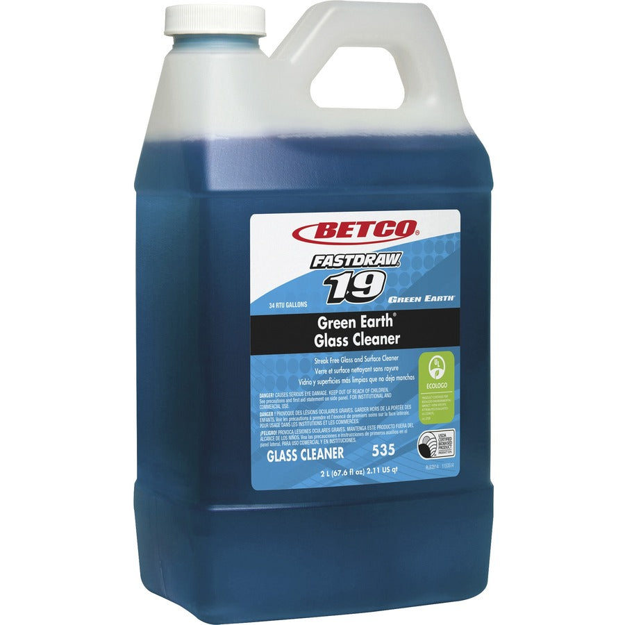 Betco Green Earth FastDraw 19 Glass Cleaner - For Glass - Concentrate - 67.6 fl oz (2.1 quart) - Pleasant Scent - Ammonia-free, Butyl-free, Non-scratching, Non-streaking, Anti-fog, Residue-free - Blue Bottle - 1 Each