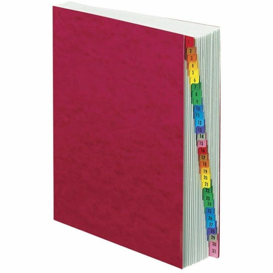 Pendaflex PressGuard Expandable 1-31 Index Desk File - 31 x Divider(s) - Printed Tab(s) - Digit - 1-31 - Letter - 8.50" Width x 11" Length - Red Pressguard Divider - Multicolor Tab(s) - 30% - Durable, Soil Resistant, Moisture Resistant, Mylar Coated Ta...