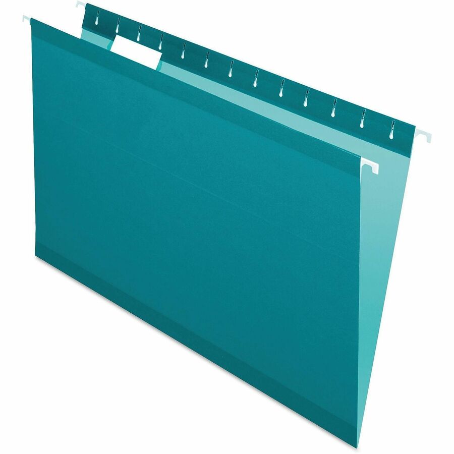 Pendaflex 1/5 Tab Cut Legal Hanging Folder - 8 1/2" x 14" - Internal Pocket - 11 pt. - Teal - Reinforced, Tear Resistant, Durable - 25 / Box