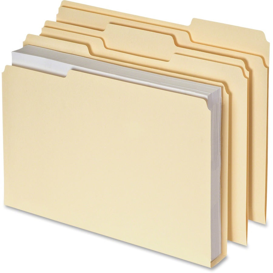 Pendaflex Double Stuff 1/3 Tab Cut Letter Top Tab File Folder - 8 1/2" x 11" - 600 Sheets Capacity - Top Tab Location - Assorted Tab Position - 11 pt. - Manila - Flexible, Sturdy, Acid-free - 10% Recycled - 50 / Box
