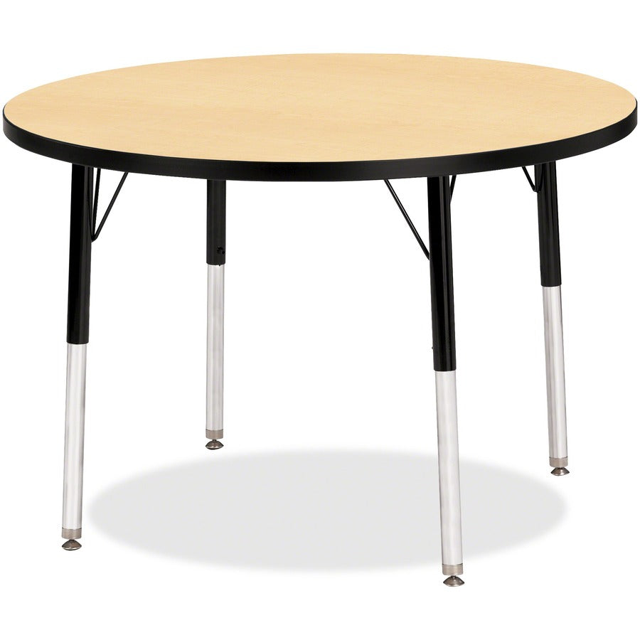 Jonti-Craft Berries Elementary Height Color Top Round Table - Laminated Round, Maple Top - Four Leg Base - 4 Legs - Height Adjustable - 15" to 24" Adjustment x 1.13" Table Top Thickness x 36" Table Top Diameter - Art, Craft - Assembly Required - Powder...