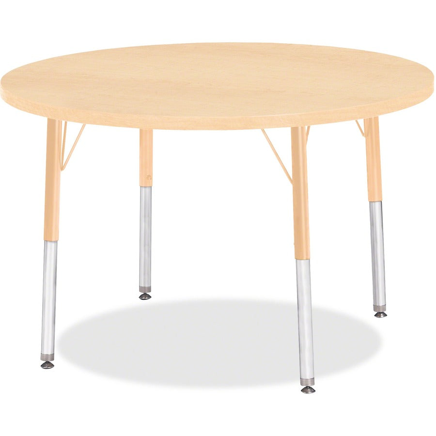 Jonti-Craft Elementary Height Maple Round Table - Laminated Round, Maple Top - Four Leg Base - 4 Legs - Height Adjustable - 15" to 24" Adjustment x 1.13" Table Top Thickness x 36" Table Top Diameter - 24" Height - Art, Craft - Assembly Required - Powde...
